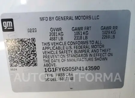 CHEVROLET BOLT EUV L 2023 vin 1G1FY6S05P4143590 from auto auction Copart