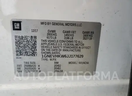 CHEVROLET TRAVERSE L 2018 vin 1GNEVHKW6JJ177629 from auto auction Copart