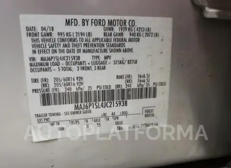 FORD ECOSPORT S 2018 vin MAJ6P1SL4JC215938 from auto auction Copart