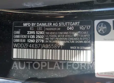 MERCEDES-BENZ E 300 4MAT 2018 vin WDDZF4KB7JA355891 from auto auction Copart