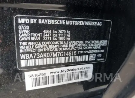 BMW 228XI 2021 vin WBA73AK07M7G14615 from auto auction Copart