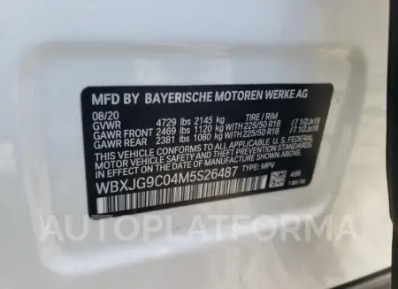 BMW X1 XDRIVE2 2021 vin WBXJG9C04M5S26487 from auto auction Copart