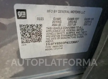 CHEVROLET BOLT EUV L 2023 vin 1G1FY6S03P4133687 from auto auction Copart