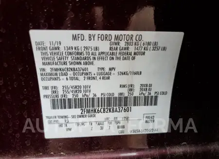 FORD FLEX SEL 2019 vin 2FMHK6C82KBA37601 from auto auction Copart