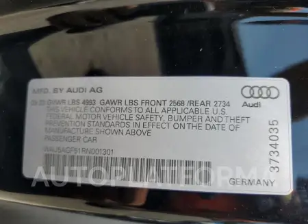 AUDI A5 PRESTIG 2024 vin WAU5AGF51RN001301 from auto auction Copart