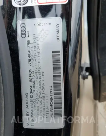 AUDI A6 PREMIUM 2016 vin WAUFGAFCXGN113994 from auto auction Copart