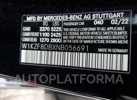 MERCEDES-BENZ E 350 2022 vin W1KZF8DBXNB056691 from auto auction Copart