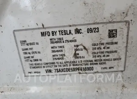 TESLA MODEL X 2023 vin 7SAXCDE5XPF416900 from auto auction Copart