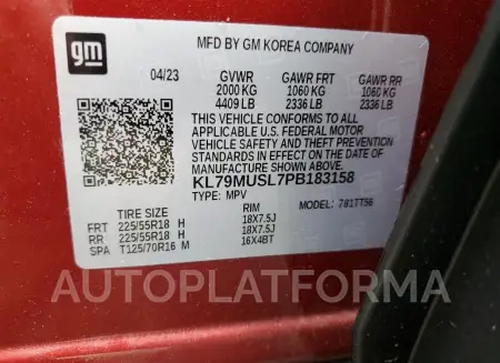 CHEVROLET TRAILBLAZE 2023 vin KL79MUSL7PB183158 from auto auction Copart