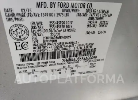 FORD FLEX LIMIT 2015 vin 2FMHK6D86FBA00099 from auto auction Copart