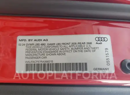 AUDI A5 PREMIUM 2024 vin WAUFACF57RA068215 from auto auction Copart