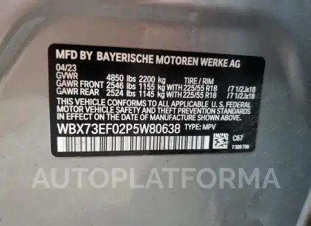 BMW X1 XDRIVE2 2023 vin WBX73EF02P5W80638 from auto auction Copart