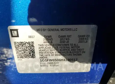 CHEVROLET BOLT EV LT 2017 vin 1G1FW6S06H4180512 from auto auction Copart