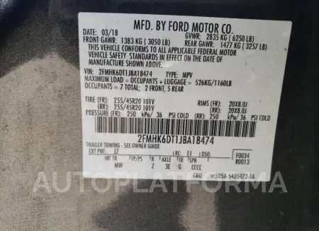 FORD FLEX LIMIT 2018 vin 2FMHK6DT1JBA18474 from auto auction Copart