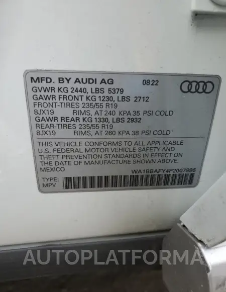 AUDI Q5 PREMIUM 2023 vin WA1BBAFY4P2007886 from auto auction Copart