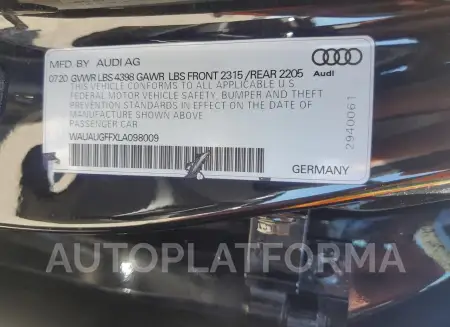 AUDI A3 PREMIUM 2020 vin WAUAUGFFXLA098009 from auto auction Copart