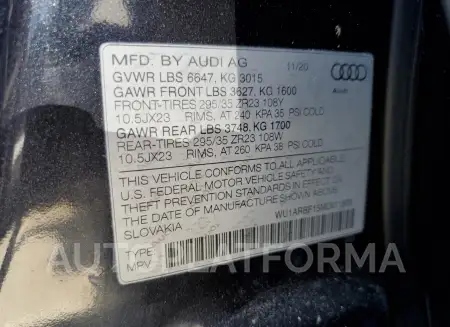 AUDI RS Q8 2021 vin WU1ARBF15MD041280 from auto auction Copart