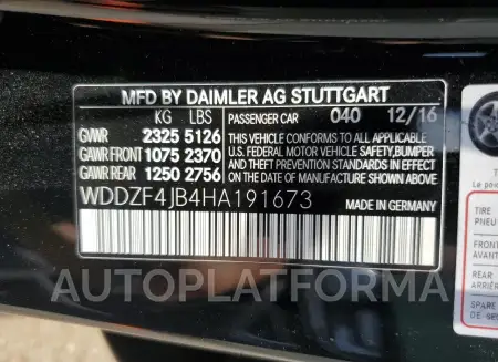 MERCEDES-BENZ E 300 2017 vin WDDZF4JB4HA191673 from auto auction Copart