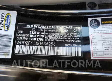 MERCEDES-BENZ E 300 2018 vin WDDZF4JB8JA362561 from auto auction Copart