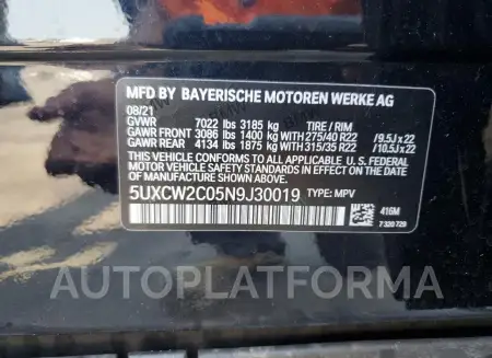 BMW X7 XDRIVE4 2022 vin 5UXCW2C05N9J30019 from auto auction Copart