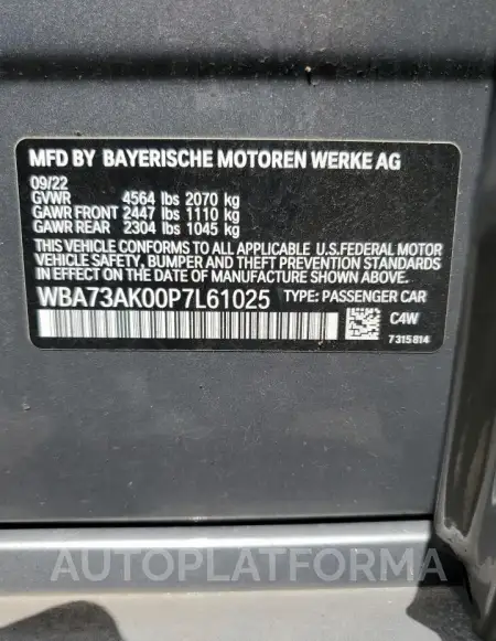 BMW 228XI 2023 vin WBA73AK00P7L61025 from auto auction Copart