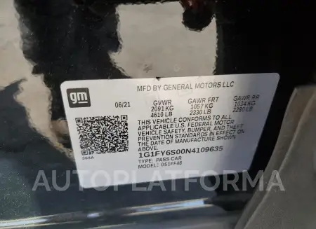 CHEVROLET BOLT EUV L 2022 vin 1G1FY6S00N4109635 from auto auction Copart