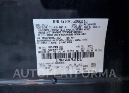 FORD FLEX SEL 2015 vin 2FMGK5C8XFBA14367 from auto auction Copart