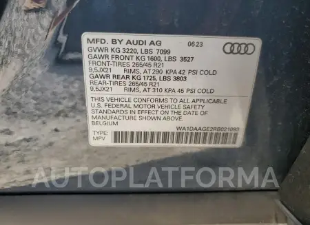 AUDI Q8 E-TRON 2024 vin WA1DAAGE2RB021093 from auto auction Copart