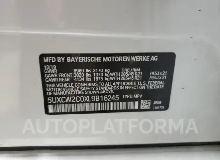 BMW X7 XDRIVE4 2020 vin 5UXCW2C0XL9B16245 from auto auction Copart