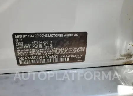 BMW 328 I 2015 vin WBA3A5C59FP604531 from auto auction Copart