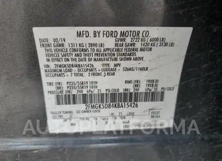 FORD FLEX LIMIT 2019 vin 2FMGK5D84KBA15426 from auto auction Copart