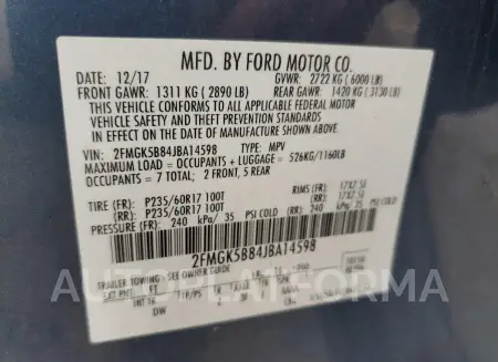 FORD FLEX SE 2018 vin 2FMGK5B84JBA14598 from auto auction Copart