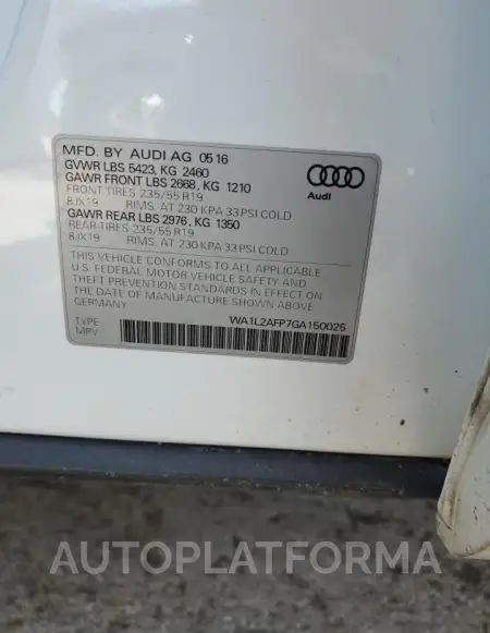 AUDI Q5 PREMIUM 2016 vin WA1L2AFP7GA150025 from auto auction Copart