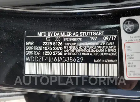 MERCEDES-BENZ E 300 2018 vin WDDZF4JB6JA338629 from auto auction Copart