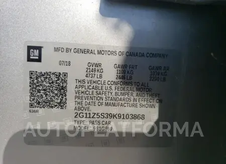 CHEVROLET IMPALA LT 2019 vin 2G11Z5S39K9103868 from auto auction Copart