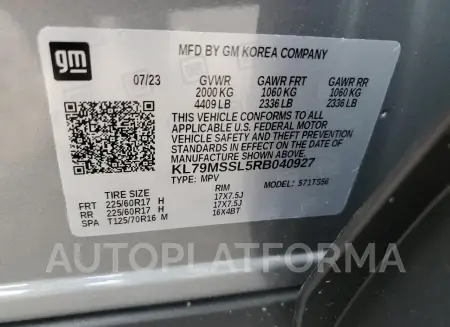 CHEVROLET TRAILBLAZE 2024 vin KL79MSSL5RB040927 from auto auction Copart