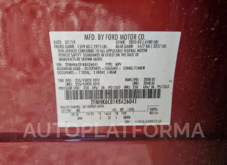 FORD FLEX SEL 2019 vin 2FMHK6C81KBA26041 from auto auction Copart