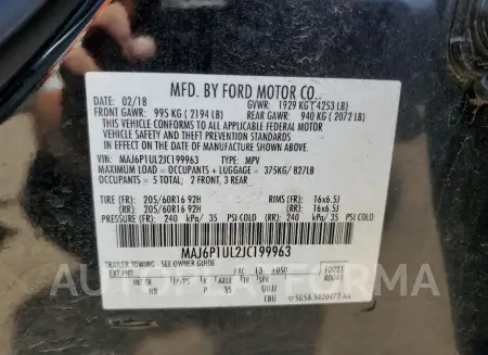 FORD ECOSPORT S 2018 vin MAJ6P1UL2JC199963 from auto auction Copart