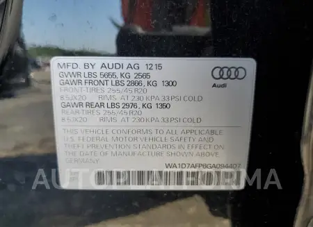 AUDI Q5 PREMIUM 2016 vin WA1D7AFP6GA094407 from auto auction Copart