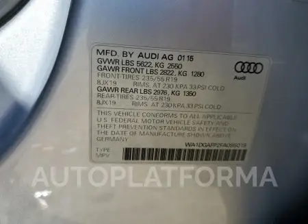 AUDI Q5 PREMIUM 2015 vin WA1DGAFP2FA095018 from auto auction Copart