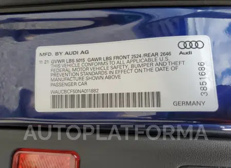 AUDI A5 PREMIUM 2022 vin WAUCBCF50NA011882 from auto auction Copart