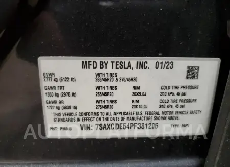 TESLA MODEL X 2023 vin 7SAXCDE54PF381206 from auto auction Copart