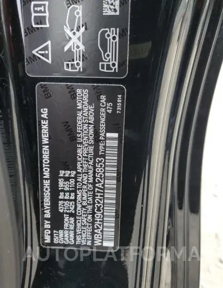 BMW 230XI 2017 vin WBA2H9C32H7A25853 from auto auction Copart