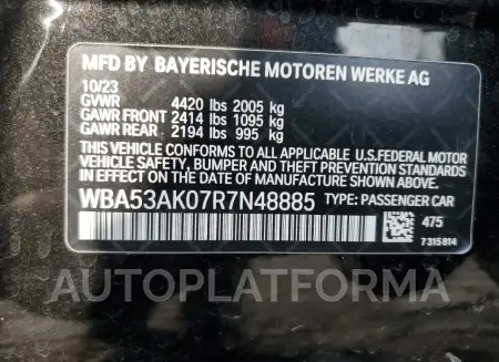 BMW 228I 2024 vin WBA53AK07R7N48885 from auto auction Copart