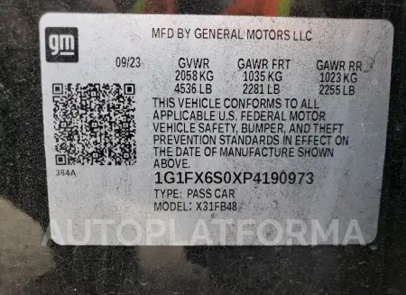 CHEVROLET BOLT EV 2L 2023 vin 1G1FX6S0XP4190973 from auto auction Copart