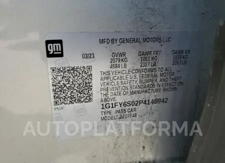 CHEVROLET BOLT EUV L 2023 vin 1G1FY6S02P4148942 from auto auction Copart