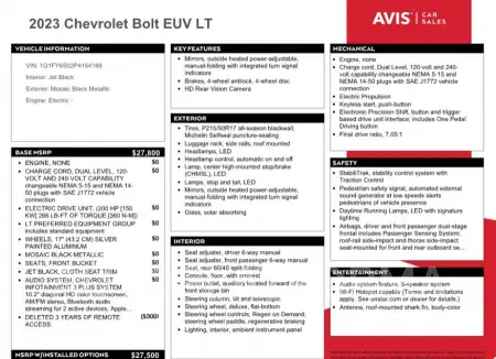 CHEVROLET BOLT EUV L 2023 vin 1G1FY6S02P4154188 from auto auction Copart