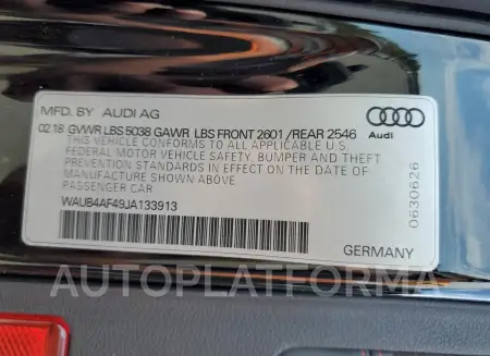 AUDI S4 PREMIUM 2018 vin WAUB4AF49JA133913 from auto auction Copart