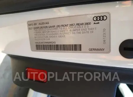 AUDI A6 PREMIUM 2021 vin WAUE3AF20MN066243 from auto auction Copart