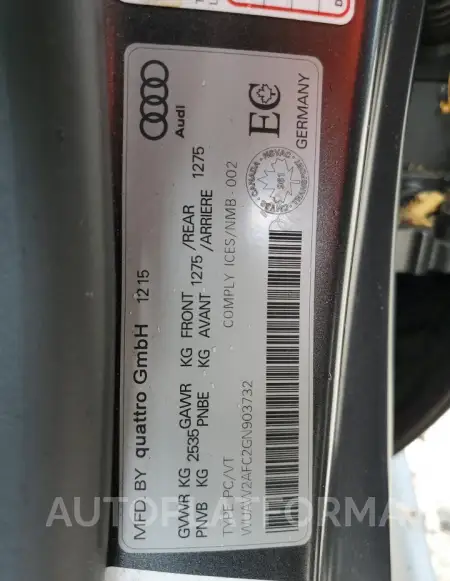 AUDI RS7 2016 vin WUAW2AFC2GN903732 from auto auction Copart